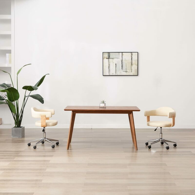

Silla de comedor giratoria madera curvada cuero sintético crema