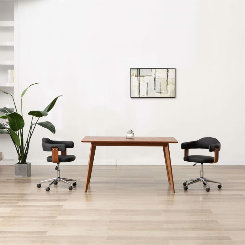 

Silla de comedor giratoria madera curvada cuero sintético negro