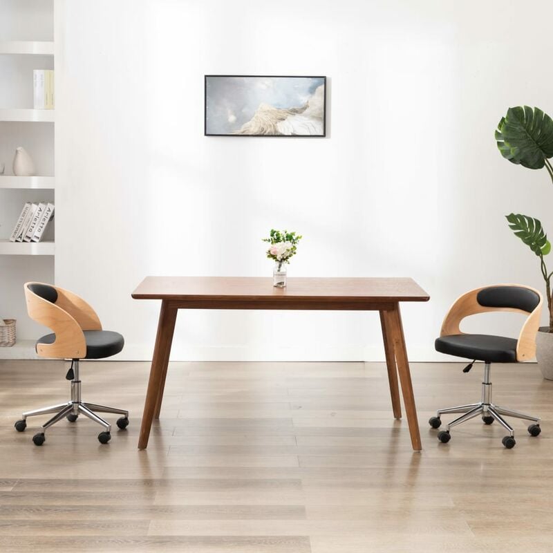 

Silla de comedor giratoria madera curvada cuero sintético negro
