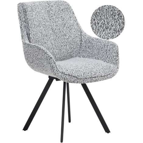 Silla de comedor giratoria respaldo curvo de bouclé negro y blanco Marcellus