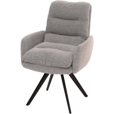 Silla de comedor HHG-481, silla de cocina silla, giratoria auto posición tela/textil bouclé MVG, gris claro, con reposabrazos