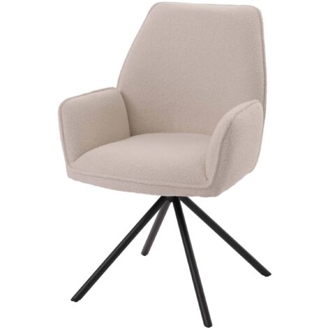 Silla de comedor HHG-490, silla de cocina apoyabrazos, posición giratoria automática, tela/textil bouclé Oeko-Tex MVG, crema
