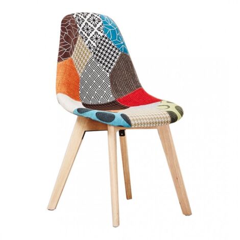 Silla de comedor individual con tapizado de tela y patas de madera - Silla de comedor - Multicolor