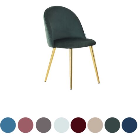 Silla de comedor individual de terciopelo Lucia - Silla de comedor moderna tapizada con respaldo curvo y patas de madera - Verde