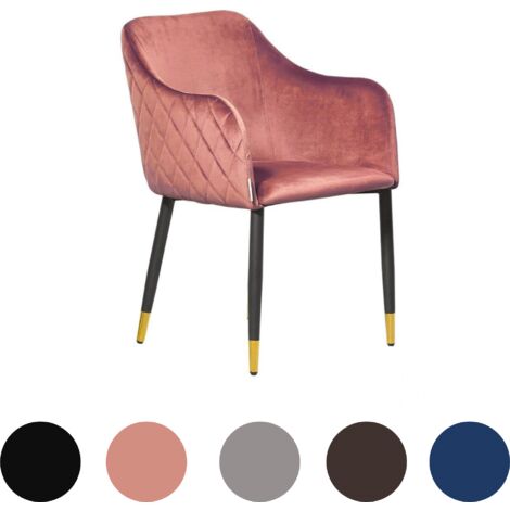 Silla de comedor individual de terciopelo Verona - Patas de metal con tapas doradas - Silla de comedor - Silla tapizada - Silla de comedor moderna - Rosa