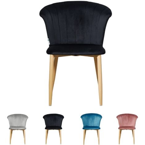 PN HOME Silla de comedor individual Elsa de terciopelo - Silla de comedor moderna tapizada con patas de madera - Negro