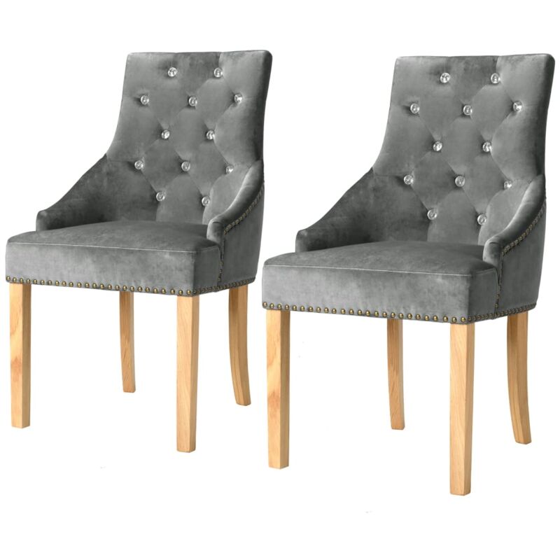 

vidaXL Madera Maciza Roble Sillas de Comedor 2 Unidades Terciopelo Plata - Plateado
