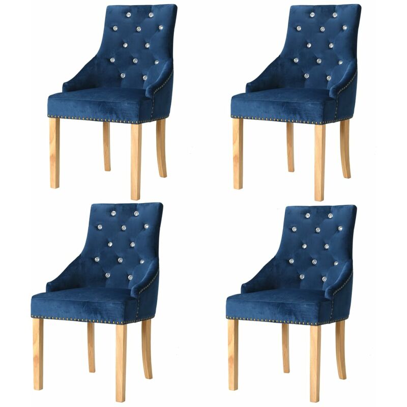 

Madera Maciza Roble Sillas de Comedor 4 Unidades Terciopelo Azul - Azul - Vidaxl