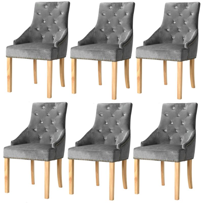 

vidaXL Madera Maciza Roble Sillas de Comedor 6 Unidades Terciopelo Plateado - Plateado