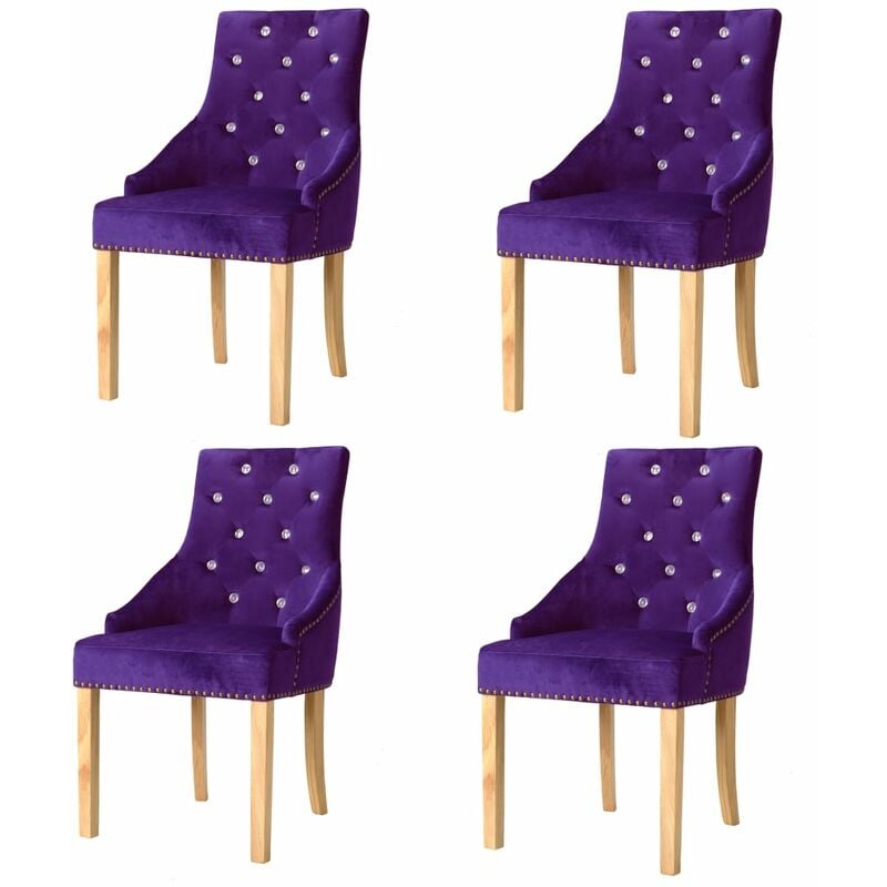 

vidaXL Madera Maciza Roble Sillas de Comedor 4 Unidades Terciopelo Morado - Púrpura