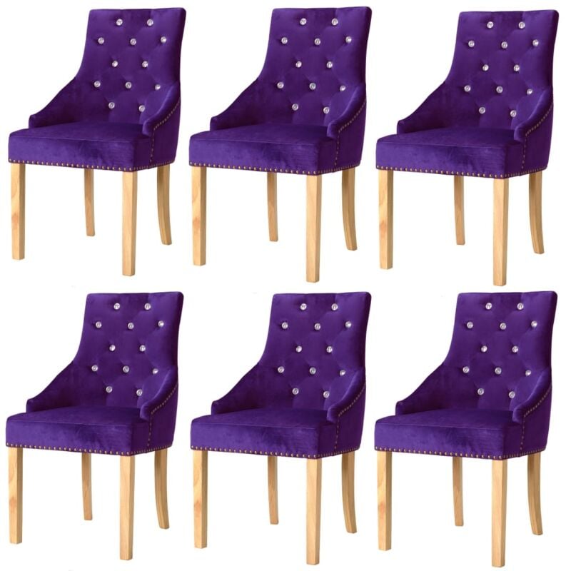 

vidaXL Madera Maciza Roble Sillas de Comedor 6 Unidades Terciopelo Morado - Púrpura