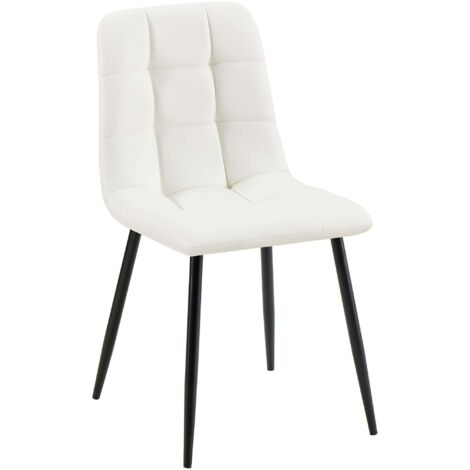 Silla de comedor moderna y cómoda x1 en piel sintética blanca con costuras cuadradas y estructura de metal 100007140