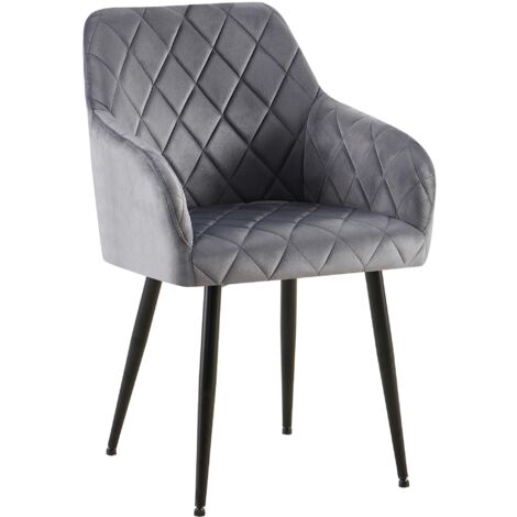 Silla de comedor Monett de terciopelo Gris oscuro Metal negro mate
