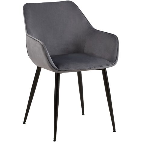 Silla de comedor office sala de espera x1 en terciopelo gris oscuro y metal negro 100002148