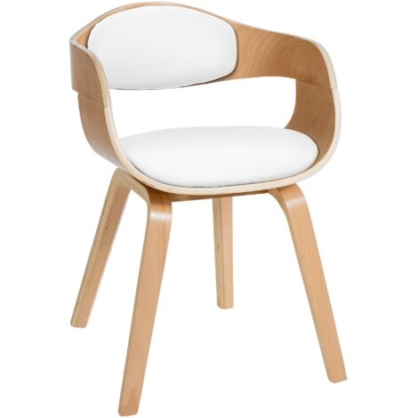 Silla de comedor para visitas de diseño escandinavo en madera clara y asiento de PVC blanco 100001906