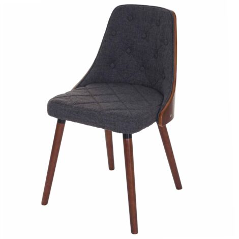 Silla de comedor para visitas/oficina tapizada con asiento curvado efecto nogal y asiento de tela negro/gris 040002201