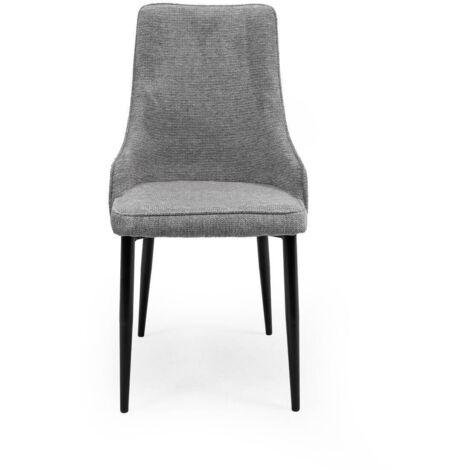 Silla de comedor QUEEN tapizada en tela y patas metálicas en color negro GRIS