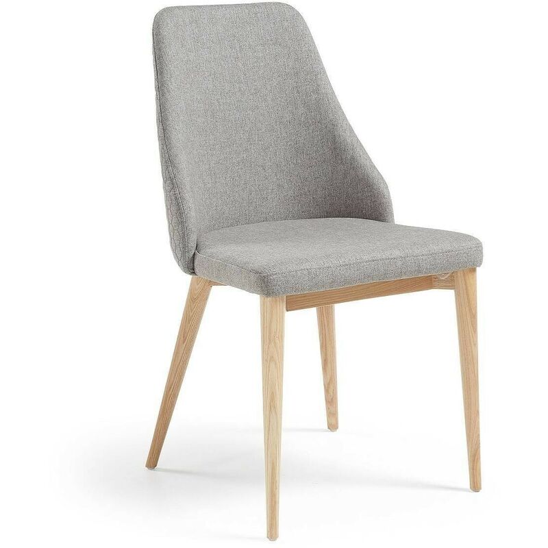 

Silla de comedor ROSIE tapizada en tela acolchada y pies de madera de fresno | GRIS J-03 - GRIS J-03
