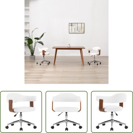 Silla de comedor -  Silla comedor giratoria madera curvada cuero sintético blanco