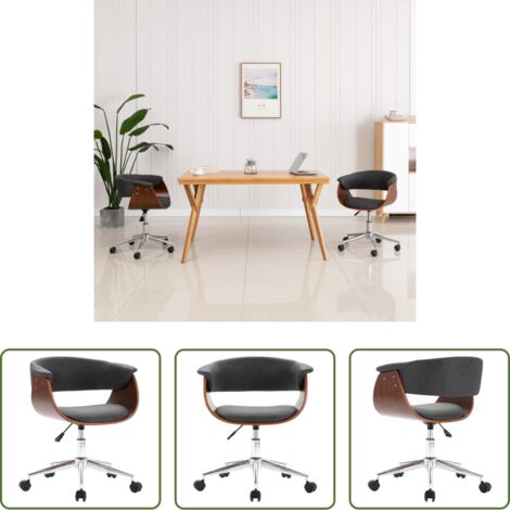 Silla de comedor -  Silla de comedor giratoria de madera curvada y tela gris