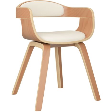 Silla de comedor silla de oficina de diseño moderno en madera curvada y PVC crema DEC025164