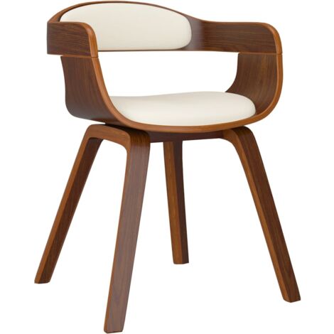 Silla de comedor silla oficina en madera curvada color nogal y PVC crema DEC025165