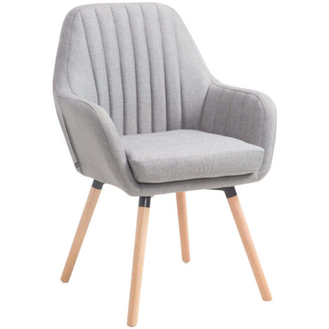 Silla de comedor sillón de dormitorio tocador en tela gris con patas de madera clara 100008387