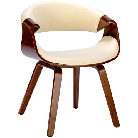 Silla de comedor sillón de oficina sin ruedas asiento sintético crema pies de madera FAL101552