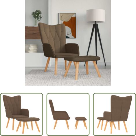 Silla de comedor -  Sillón de relax con reposapiés tela marrón