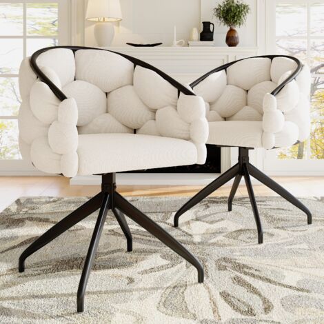 Silla de comedor, sillón, giratorio 360°, respaldo redondo, silla burbuja, patas de metal, terciopelo, beige, 2 piezas
