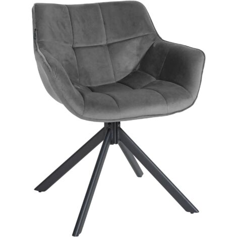 Silla de comedor sillón lounge giratorio en terciopelo gris estructura de metal negro BUR10673