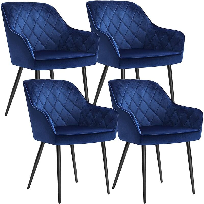 

Songmics - Silla de Comedor, juego de 4 Sillón, Silla Tapizada con Reposabrazos, Asiento de 49 cm de Ancho, Patas Metálicas, Forro de Terciopelo,