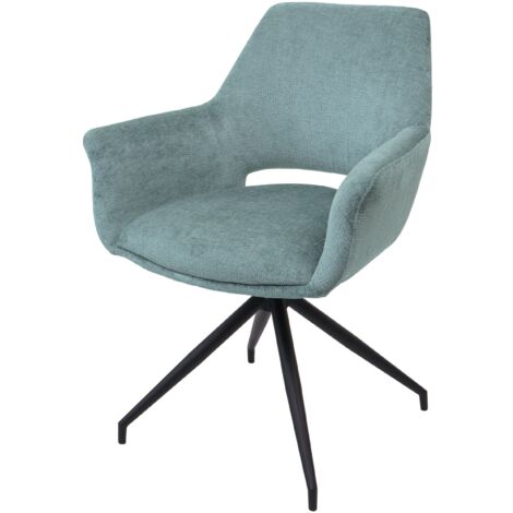 Silla de comedor tapizada con reposabrazos asiento giratorio en tela gris-azul estructura trípode 040006351