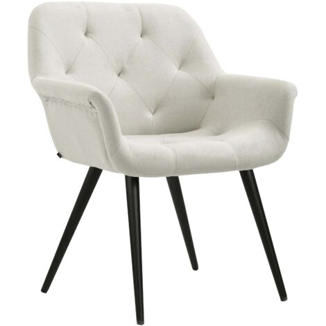Silla de comedor tapizada en piel sintética beige con patas de metal negro 100007603