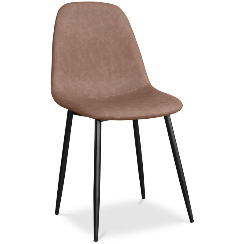 

Privatefloor - Silla de comedor tapizada en poli piel – Anive Marrón Acero, PP, Cuero de imitación