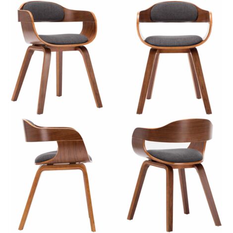 Silla de comedor tela y madera curvada gris oscuro - Silla de comedor con reposabrazos - Silla de comedor de madera curvada