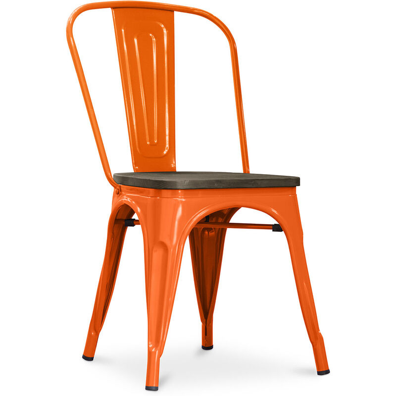 

Privatefloor - Silla de comedor Stylix Diseño Industrial en Acero y Madera Oscura - New Edition Naranja Madera, Acero