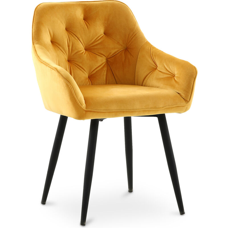

Privatefloor - Silla De Comedor Vintage Tapizada en Terciopelo Diseño Retro Escandinavo Patas De Madera - Alene Amarillo