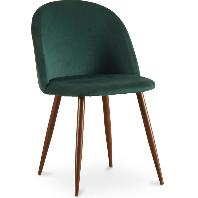 

Silla de comedor Vintage Tapizada Terciopelo Escandinava Diseño Retro Patas de Madera Oscura - Evelyne Verde oscuro