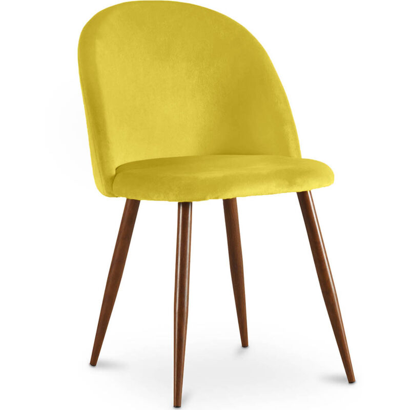 

Silla de comedor Vintage Tapizada Terciopelo Escandinava Diseño Retro Patas de Madera Oscura - Evelyne Amarillo