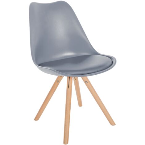 Silla de comedor x1 asiento estilo escandinavo en plástico gris y patas redondas en madera clara 100001446