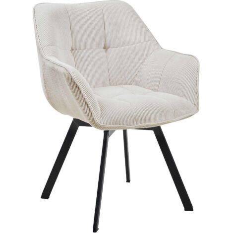 Silla de comedor x1 cómodo asiento giratorio en pana crema y metal negro 100007251
