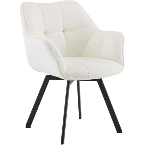 Silla de comedor x1 cómodo asiento giratorio en terciopelo crema y metal negro 100007474