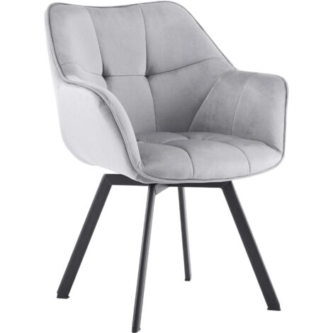 Silla de comedor x1 cómodo asiento giratorio en terciopelo gris oscuro y metal negro 100007678