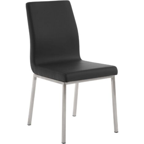 Silla de comedor x1 con asiento y respaldo acolchados en polipiel negra y acero inoxidable 100007143