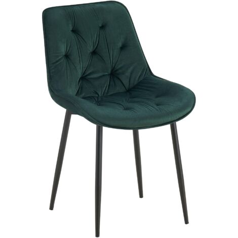 Silla de comedor x1 con asiento y respaldo tapizado en terciopelo verde y metal negro 100007238
