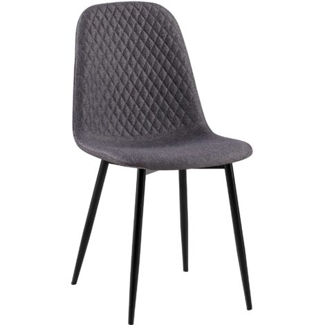 Silla de comedor x1 con costura decorativa de rombos asiento de tela gris oscuro patas de metal negro mate 100007272
