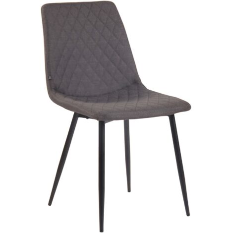 Silla de comedor x1 con costura decorativa de rombos asiento de tela gris oscuro y patas de metal negro 100007278