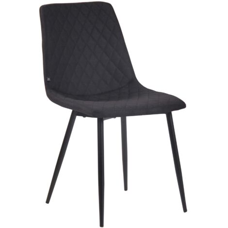 Silla de comedor x1 con costura decorativa de rombos asiento de tela negra y patas de metal negro 100007277
