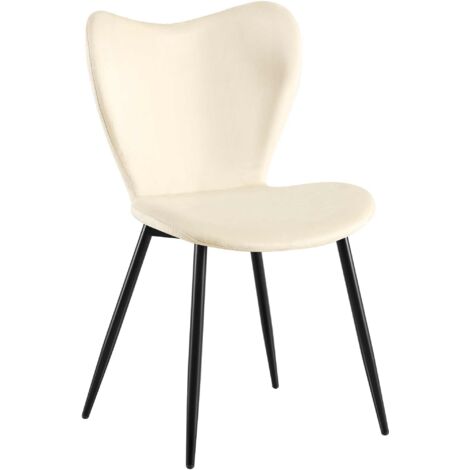 Silla de comedor x1 con respaldo redondeado mariposa en terciopelo crema y cuatro patas de metal negro 100007582